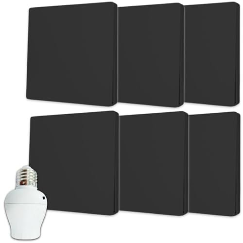 Interrupteur sans fil et sans pile Auto alimenté Noir - Écologique - Qualité Pro - Va et vient RF - KIT 6 télécommande mural + 1 Douille à vis E27 Adaptateur Radio - Longue Distance - 200 m