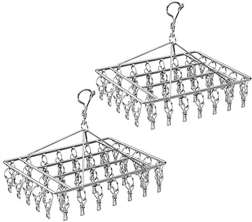 Wnqou 2 stendibiancheria pieghevole con 40 mollette, appendiabiti in metallo con clip, ganci per biancheria intima per accessori per stendibiancheria, in acciaio inox, appendiabiti per stendere i