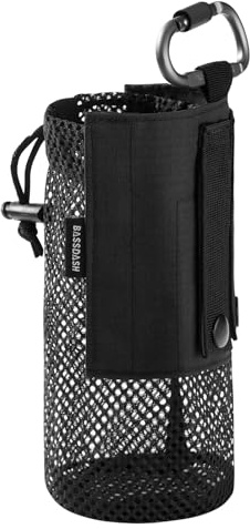 BASSDASH Tactical Molle Wasserflasche Beutel mit Karabiner faltbar Mesh Flaschenhalter für Reisen Angeln Jagd Wandern Outdoor-Aktivitäten