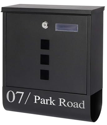 Housics Personalized Contemporary Post Box, Wall Mounted Waterproof Letter Box with Key Lock, Modern Mailbox Design, Newspaper Slot, Secure Lockable Postbox Black (Design 1)