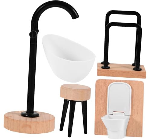 Abaodam Miniature Bathroom Furniture Set 1 12 Scale Dollhouse Accessories Including Toilet Bathtub Dressing Stool Faucet Towel Rack for Doll House Decor and Pretend Play