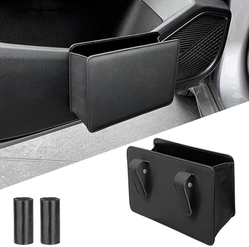 Flaconi Classic Elegant Car Garbage Can, Trash Can for Car, Auto Leather Trash Bin, Black