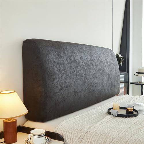 Chickwin Bett Kopfteil Bezug, PU Leder Bezug für Bett Kopfteil Bettkopfteil Hussen Staubdicht Stretch Bett Kopfteil Abdeckung Bett Kopfteil Überzug Schonbezug Kopfteil Bett (Schwarz,220cm)