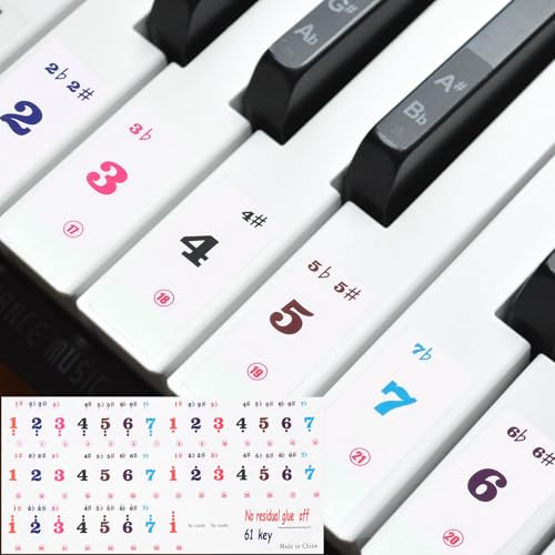 sourcing map Piano Keyboard Stickers, 61 Keys Numbered Piano Sticker Notes Guide Removable for Beginners Learning