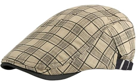 Rayson Schiebermütze Herren Barett Cap Karierte Verstellbare Baskenmütze Newsboy Flat Beret Hut Atmungsaktiv Sommer