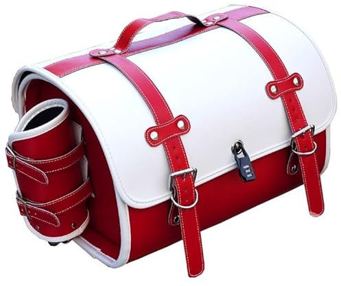 RUIHAHA Motorrad Tasche für Yamaha Star Bolt 2014-2016 Wasserdicht Motorrad Hecktasche Motorcycle Saddle Bag Motorräder Werkzeugtasche Motorräder Satteltasche,G White+red
