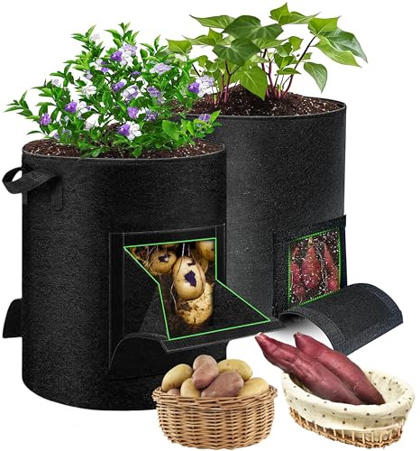 HOORayeah Lot de 2 Sacs de Culture pour Pommes de Terre de 15 gallons - Sacs de Culture avec poignées et 2 Rabats Transparents pour Pommes de Terre, Carottes, tomates et Autres légumes