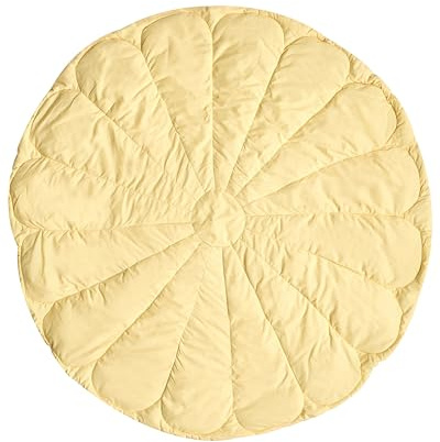 Moderner Kinderteppich in Blumenform gesteppt aus Baumwolle 110 x 110 cm Accessoires für den Kindergarten Gelb Elizjum