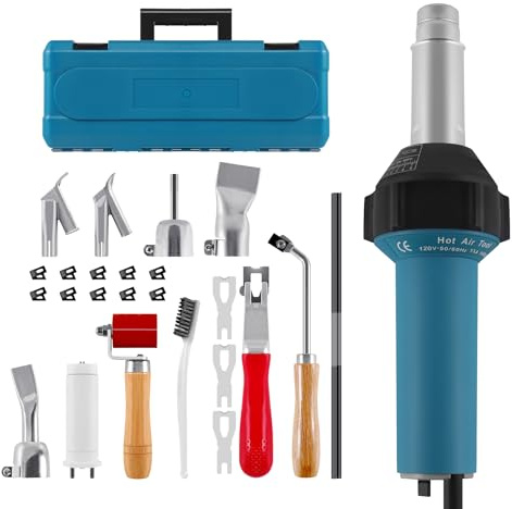 TRY-YEAN Professional 1600W Hot Air Gun Plastic Welding Device, Complete Set Hot Air Plastic Welder for Vinyl PE PVC Welding with Plastic Rod, Quick Soldering Nozzles, Plastic Case