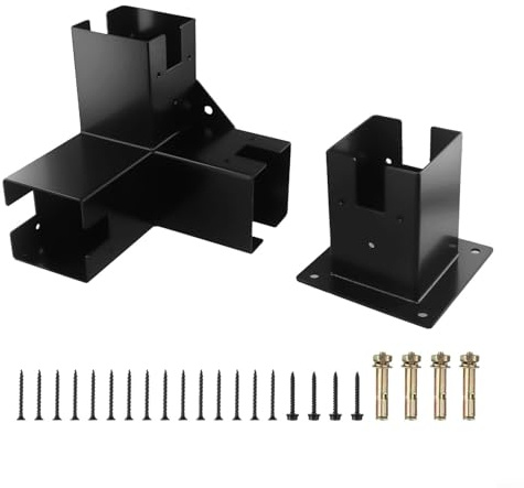 TONIXY Pergola Bracket Kit Wood Beams Elevated Stand Right Angle Corner Bracket Pergola Post Base Kit Sunshade Design (Base+3T)
