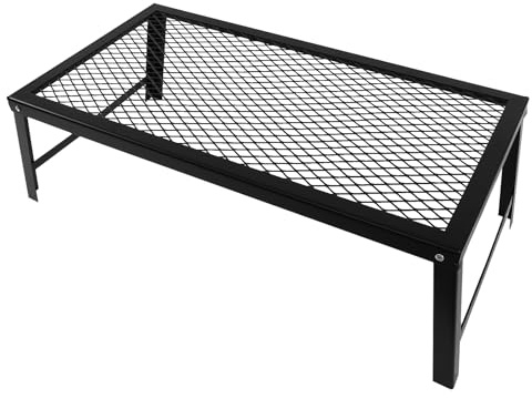 44lbs Heavy Duty Folding Camping Grill - Cast Iron Fire Pit Grate for Campfire Sandwich Maker, 21.7x11.8in Portable BBQ Grill Rack with Baking Paint Finish, Black