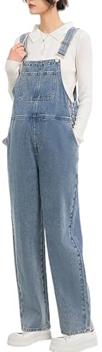 Generico Salopette in denim premaman con spalline regolabili gamba dritta tute in denim premaman per donne incinte