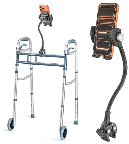 Wukanleng Walker Phone Holder [Super Durable] Long Gooseneck Phone Mount Clamp for Rollator Walker, Rolling Walker, Lightweight Walkers, Walkers for Seniors, Fit for 4~7 iPhone 17 16, All Smartphone