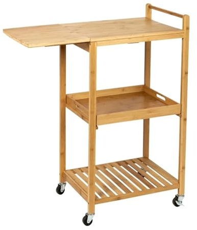 Carrello da cucina Carrello da cucina Carrello da cucina in bambù a 3 livelli con ribalta e vassoio rimovibile, tavolino laterale, carrello multiuso, mobili da cucina, carrello da bar Carrel