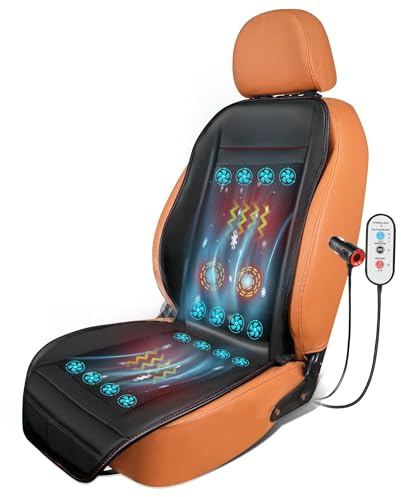 VLFLG 3-in-1 kühlender Autositzbezug mit Massage, Winter, warm, Sommer, kühlender Sitzbezug für Auto-Vordersitz, 12 V Leder, kühlendes Autositzpolster, belüftet, 16 Ventilatoren, Sitzkühler, 1 Stück