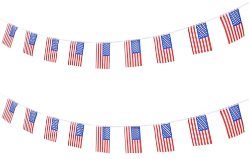 Generico Bandiere Americane a Filo 10 Metri 38 Pezzi 14X21 CM Decorazioni Sospese per Festa Nazionale e Giorno dell'Indipendenza Striscioni Resistenti e Riutilizzabili per Eventi