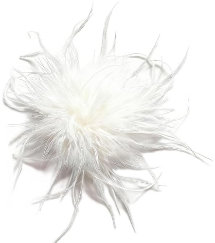 Xolear Straußenfeder Feder Brosche, Natürlich Flauschig Puschel Anstecker 20 cm, Federbrosche Vintage Stil Hutaccessoire Braut Hochzeit Party Fasching Fascinator für Blazer Kleid Jacke