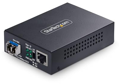 StarTech.COM Convertisseur de Média Gigabit Ethernet Cuivre vers Fibre Optique, SM LC, 20 km, 10/100/1000 Mbps, RJ45 vers LC, Entièrement Métallique, Trames Jumbo 9K, Conforme TAA