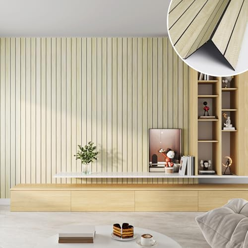 Yenhome Panneaux Mural Imitation Lamelles Bois 90x500cm Panneau 3D Autocollant Chêne Clair Décoratif pour Salon Chambre Plafond Bureau Accrocher Television Revêtement Adhesif Mural 3D Bois