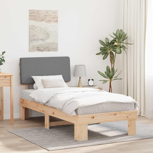 QJBSAVVA Einzelbett 100x200 cm Hellgrau Kiefer massiv gepolstertes Kopfteil ohne Boxspring 211x103x93 cm