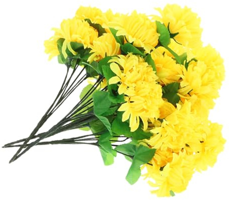 jojofuny 4 Stück Künstliche Chrysanthemen Strauß Realistische Friedhofsblumen mit 7 Köpfen Langlebige Grabdekoration In Gelb