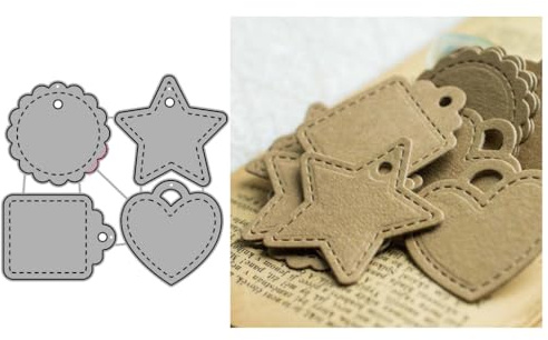Sredwtk Etiketten Kreis Herz Sterne Anhänger Stanzschablonen Weihnachten Geburtstag Metall Prägeschablonen Stanzformen Schneiden für DIY 3D Karte Sammelalbum Scrapbooking Fotoalbum Deko