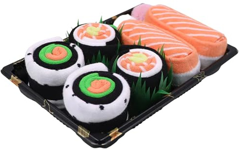Genérico Pack de 5 Pares de Calcetines de Sushi - Diseños Graciosos de Algodón para Hombre y Mujer | Detalle Perfecto para el calcetines graciosos mujer o Regalo Cumpleaños
