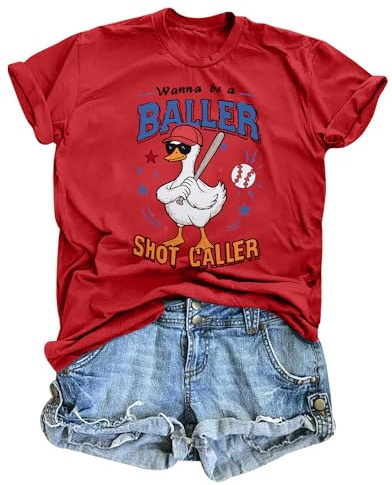 Baseball Shirts Women Baseball Mom T-Shirt Baseball Fan Tee Short Sleeve Tops Red