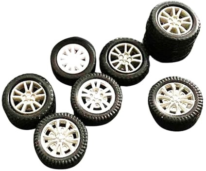 Colcolo 8 Pieces RC Car Wheels and Tires Wheel Model Spare Parts Upgrade Alloy Car Accessories for 1/64 Scale Vehicle Toy DIY