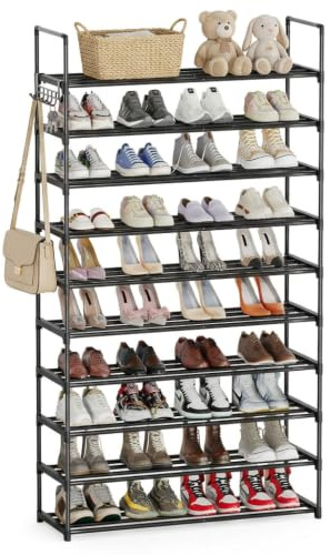 Orgahome Étagère à Chaussures 10 Niveaux, Meuble à Chaussures Gain de Place en Métal, pour 40–50 Paires, Range Chaussures Empilable, Meuble Chaussures Entrée, Noir