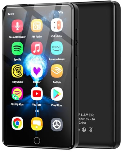 32GB MP3 Player mit Bluetooth und WiFi, 4.02“ IPS HD MP4 Player mit Lautsprechern, Musik Player für Kinder mit Android 13 OS, Android MP4 Player mit Spotify, Play Store