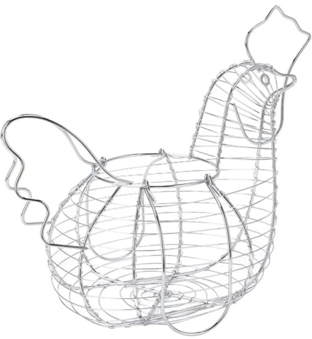 Cesta para huevos de gallina, cesta de alambre de metal de gran capacidad, soporte hueco para recogida de huevos con asa para encimera de cocina, decoraciones interiores