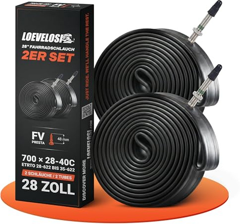 LOEVELOSI 2 x cykelslang 28 tum med Sclaverand ventil 48 mm – cykelslang FV Presta ventil – ETRTO 28/40–622 set om 2 slangar 700 × 28–40C Road Gravel City trekking