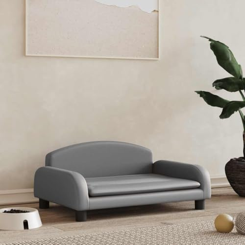 Hovothy Hundebett Grau 70x45x30 cm Bequeme Haustierbett Hundecouch Welpenbett Kunstleder Wasserabweisend und Langlebig für Kleine Hunde Massives Kiefernholz