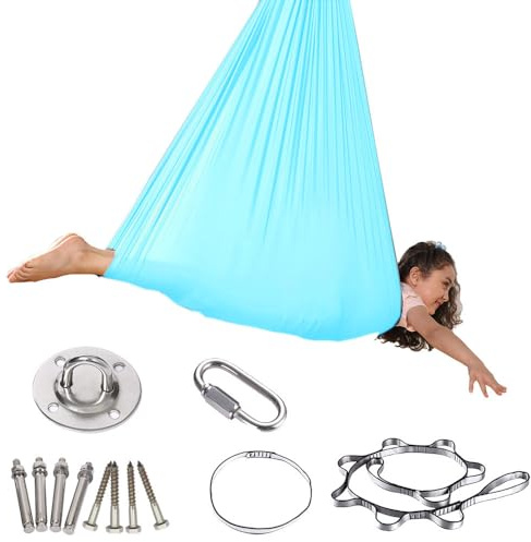Aerial Yoga Hängematte Set, Schaukeltuch Hammock Swing 150x280cm, Tragfähigkeit 200 kg, inkl. Karabiner, Befestigung, Nägel & Zubehör, Yogatuch zum Aufhängen Indoor für Erwachsene