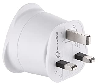 Electraline 70053 Adaptateur de voyage France/Europe vers UK 2 Broches Europe vers 3 Broches Uk, White