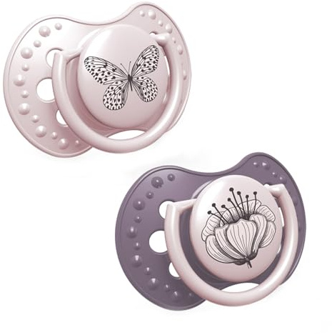LOVI Silikon Schnuller dynamisch Botanic 2 St. Schützt den Saugreflex, Stillen sicher, Biss und Sprechen sicher, Antiallergisch (Rosa, 0-3 m)