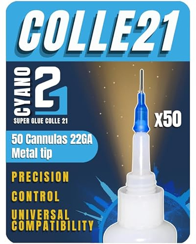 precisionskanula metallspets/set med 50.trubbig spets - 22GA kaliber, rostfritt stål och plast. Blå