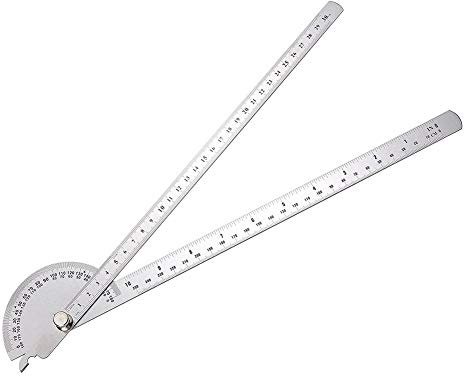 YUIP 1 Stück Winkelmesser Edelstahl Gradmesser Grad Winkelmesser Metall Winkellineal 180 Grad Edelstahl-Winkelmesser mit Rundkopf metrisch einstellbare Messungen 0-180 Grad