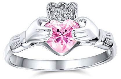 BFF Celtic Irish Freundschaft Versprechen AAA CZ Simulierte Rose Rosa Turmalin Hände & Herz Claddagh Ring Für Frauen Teenager .925 Sterling Silber