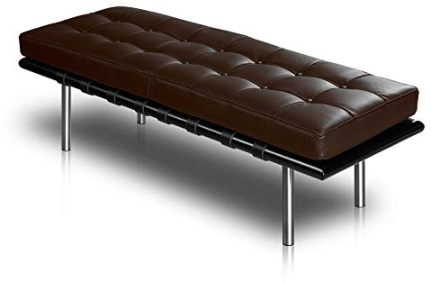 Dunkelbraune Lederbank Sitzbank Bank Leder Braun. Rahmen aus massivem Escheholz. 130 cm.
