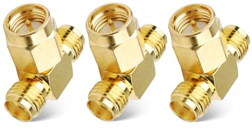Superbat SMA Male to Dual Female Adapter Splitter 50ohm T Shape 2 Way Coax Antenna Splitter for Antenna, FPV Drone, Hotspot Board, SDR Equipment 3Pcs