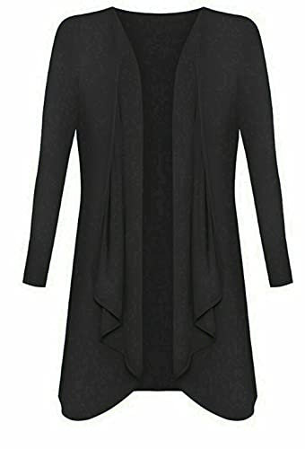 Crazy Fashion Ladies Hanky Hem Jersey Open Waterfall Boyfriend Women Plus Size Cardigan Top Full Long Sleeve Floaty Duster Jacket Coat Blazer UK (Black, 14)