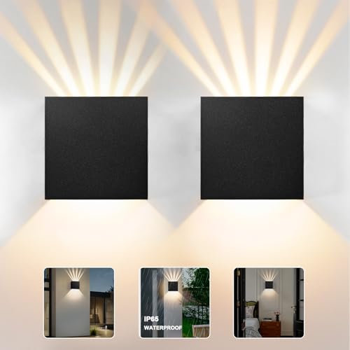 Elitlife 2 Stück Außenwandleuchten Aussenleuchte Wand 8W LED Wandleuchte Außen Wandlampe Wasserdicht IP65 Innen Wandleuchte Wandbeleuchtung für Flur Weg Veranda Schlafzimmer (Warmweß/schwarz)