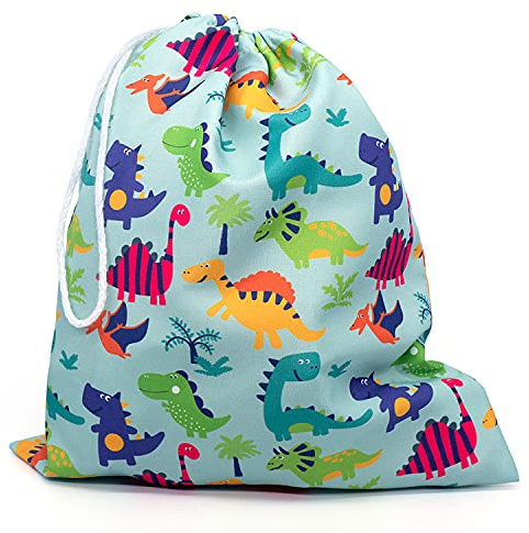Borsa snack riutilizzabile con stampa per bambini lavabile e pieghevole. Borsa in stoffa per alimenti, cibo ideale per i bambini delle scuole del pranzo. Lunch box ecologico (Dinosauri)