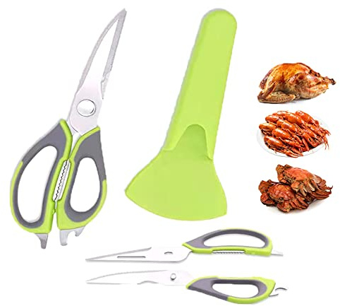 Multifunction Kitchen Shears Come Apart Dishwasher Safe Food Scissors Heavy Duty 6-In-1, Easy Wash with Magnetic Holder, for Food, Meat, Fish and Vegetable, etc. (Green) | Heavy Duty 6-In-1, Easy Wash with Magnetic Holder, for Food, Meat, Fish and Vegetable, etc.