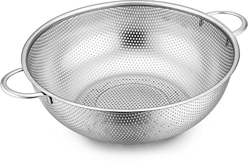 Stainless Steel Colander, Onader 5-Quart Micro-Perforated Colander with Handle, Metal Strainer for Draining Rinsing Washing Pasta Spaghetti Rice Vegetables Fruits, Heavy Duty & Dishwasher Safe - 28cm