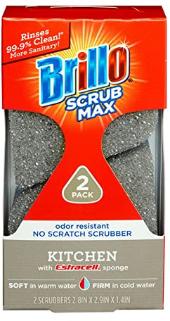 Brillo Scrub Max Heat Activated Sponges, Strong & Long Lasting, Innovative Technology, 2 Count (2 Count (Pack of 1), Kitchen)