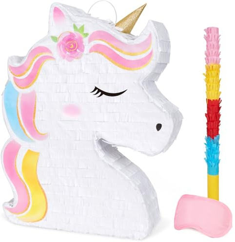 WERNNSAI Unicorn Piñata - Unicorn Party Supplies Piñata Bundle with Blindfold and Bat for Girls Kids Rainbow Unicorn Theme Birthday Party Game Decorations (15.7 x 12.2 x 3.1)