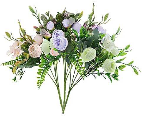 CYUaoao 3 Bündeln Künstliche Blumen Kunstblumenstrauß Wie Echt Seidenblumen Deko Blumen Gefälschte Blumen für Wohnzimmer Schlafzimmer Geburtstagsdeko, Hochzeitsdeko, Party Deko (Lila, Rosa,Weiß)